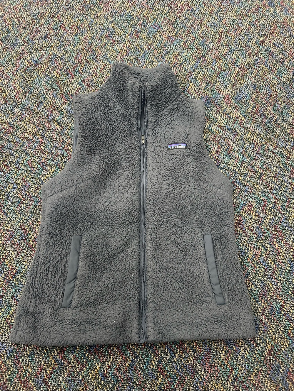 Patagonia Dark Gray Sherpa Fleece Vest with Logo Patch